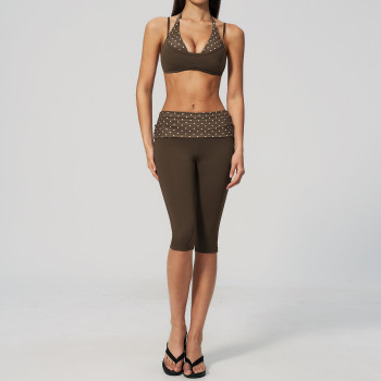 Custom Yoga Sets|Wholesale Fitness Set with Square Back, Casual and Stylish Fold-Up Waistband