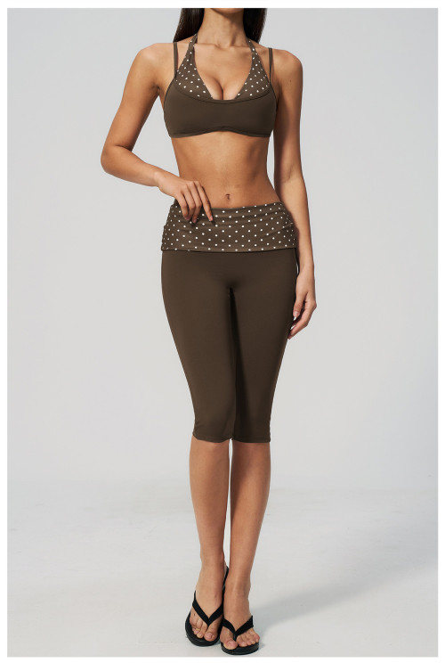 Custom Yoga Sets|Wholesale Fitness Set with Square Back, Casual and Stylish Fold-Up Waistband