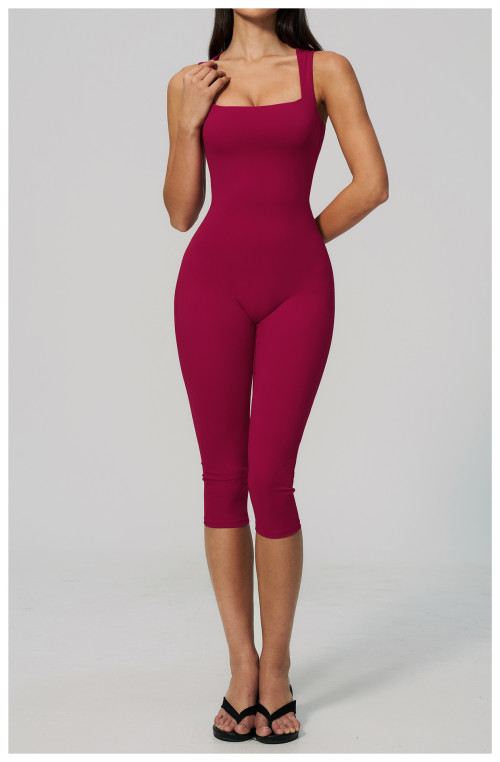 Custom jumpsuits|Wholesale One-piece square neck vest slimming one-piece mid-length pants yoga