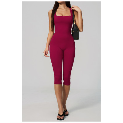 Custom jumpsuits|Wholesale One-piece square neck vest slimming one-piece mid-length pants yoga