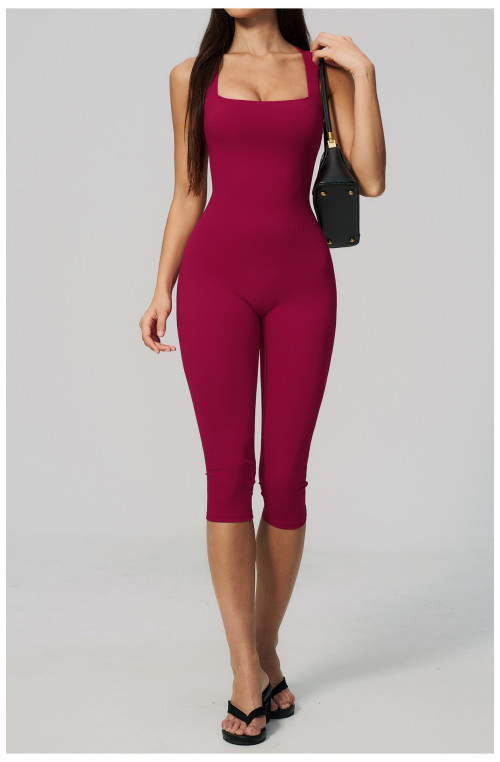 Custom jumpsuits|Wholesale One-piece square neck vest slimming one-piece mid-length pants yoga