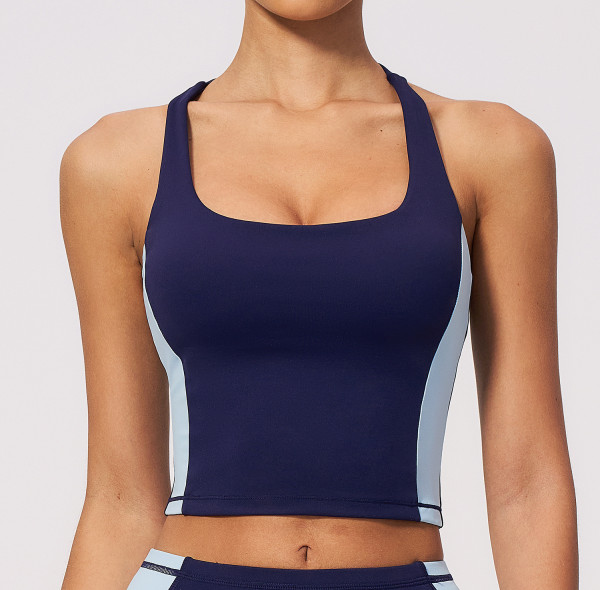 Custom Yoga Vest|Wholesale Sports vest with color blocking stretchy and slimming design for training