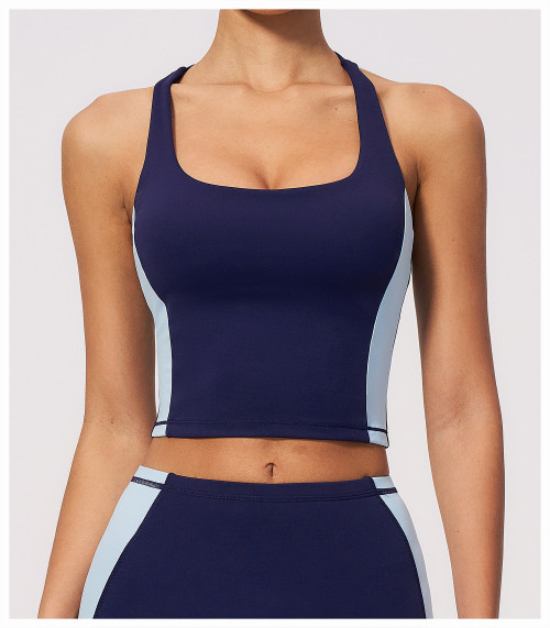 Custom Yoga Vest|Wholesale Sports vest with color blocking stretchy and slimming design for training