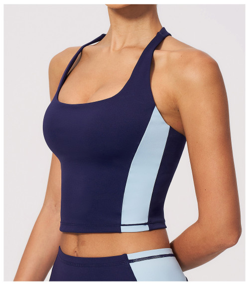 Custom Yoga Vest|Wholesale Sports vest with color blocking stretchy and slimming design for training