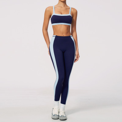 Custom Yoga Sets|Wholesale Color-blocked yoga Set with a beautiful back tight fit and breathability
