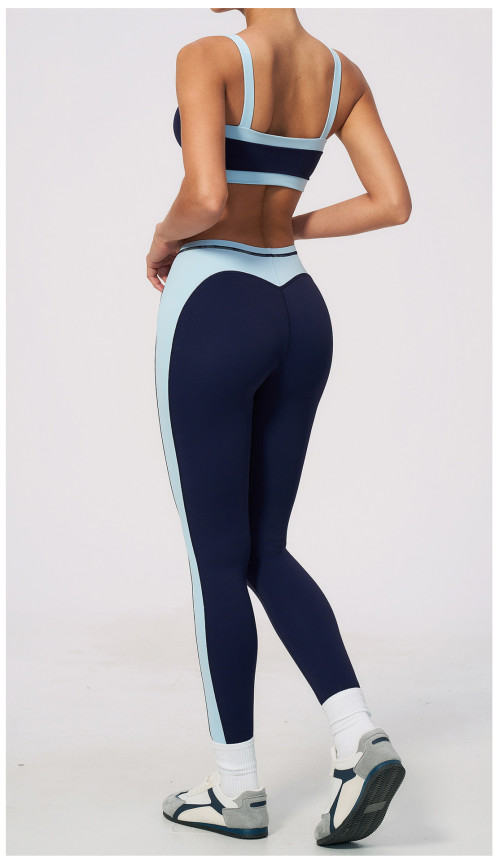 Custom Yoga Sets|Wholesale Color-blocked yoga Set with a beautiful back tight fit and breathability