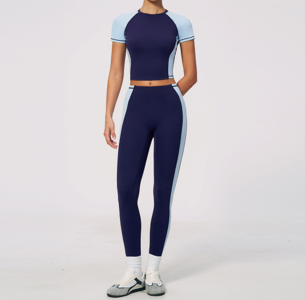 Custom Yoga Sets|Wholesale Yoga Set Round Neck Short Sleeve High Waist Long Pants High Elasticity