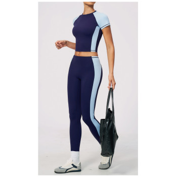 Custom Yoga Sets|Wholesale Yoga Set Round Neck Short Sleeve High Waist Long Pants High Elasticity