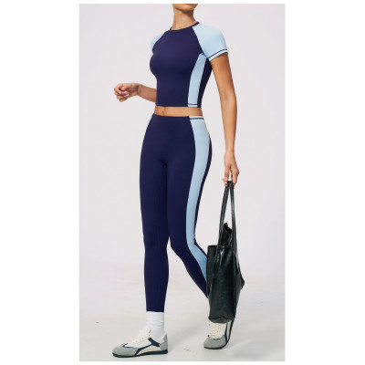 Custom Yoga Sets|Wholesale Yoga Set Round Neck Short Sleeve High Waist Long Pants High Elasticity