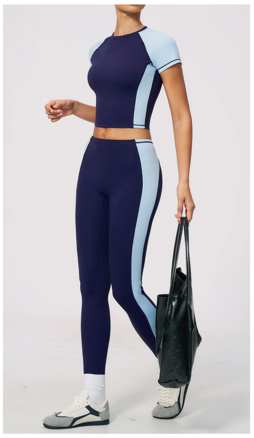 Custom Yoga Sets|Wholesale Yoga Set Round Neck Short Sleeve High Waist Long Pants High Elasticity