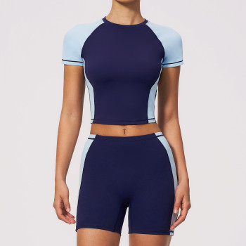 Custom Yoga Sets|Wholesale New women's color-blocked short yoga outfit for Pilates training