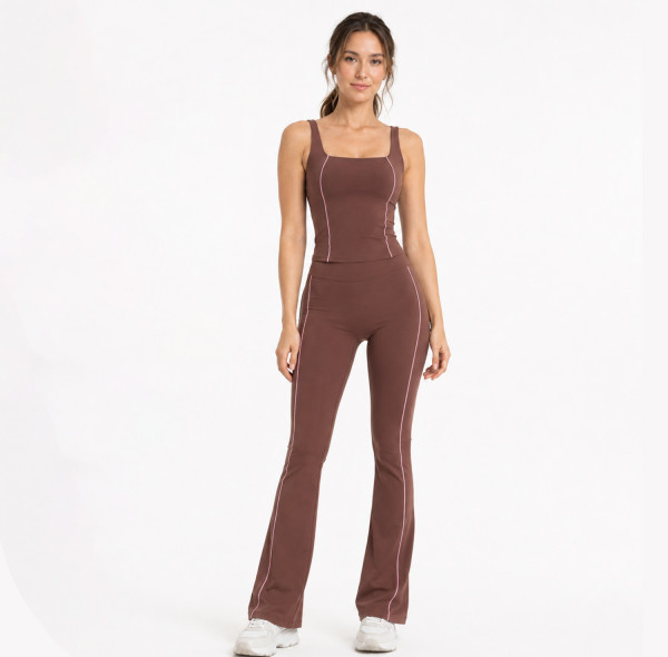 Custom Yoga Sets|New Yoga Set Supplier Color-Blocked Yoga Flared Pants Set for Sports and Fitness