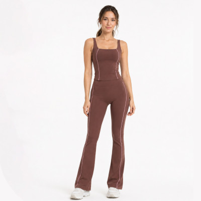 Custom Yoga Sets|New Yoga Set Supplier Color-Blocked Yoga Flared Pants Set for Sports and Fitness
