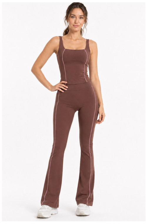 Custom Yoga Sets|New Yoga Set Supplier Color-Blocked Yoga Flared Pants Set for Sports and Fitness