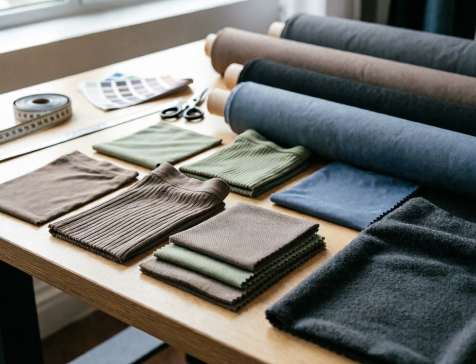 Athleisure fabric swatches in neutral tones
