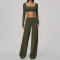 Custom Yoga Sets|Supplier of New Slim-Fit Athletic Set: High-Stretch Cropped Long-Sleeve Yoga Set