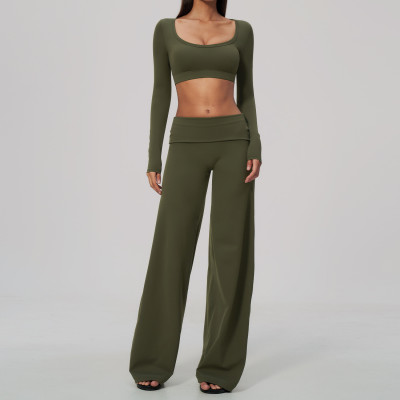 Custom Yoga Sets|Supplier of New Slim-Fit Athletic Set: High-Stretch Cropped Long-Sleeve Yoga Set