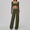 Custom Yoga Sets|Supplier of New Slim-Fit Athletic Set: High-Stretch Cropped Long-Sleeve Yoga Set