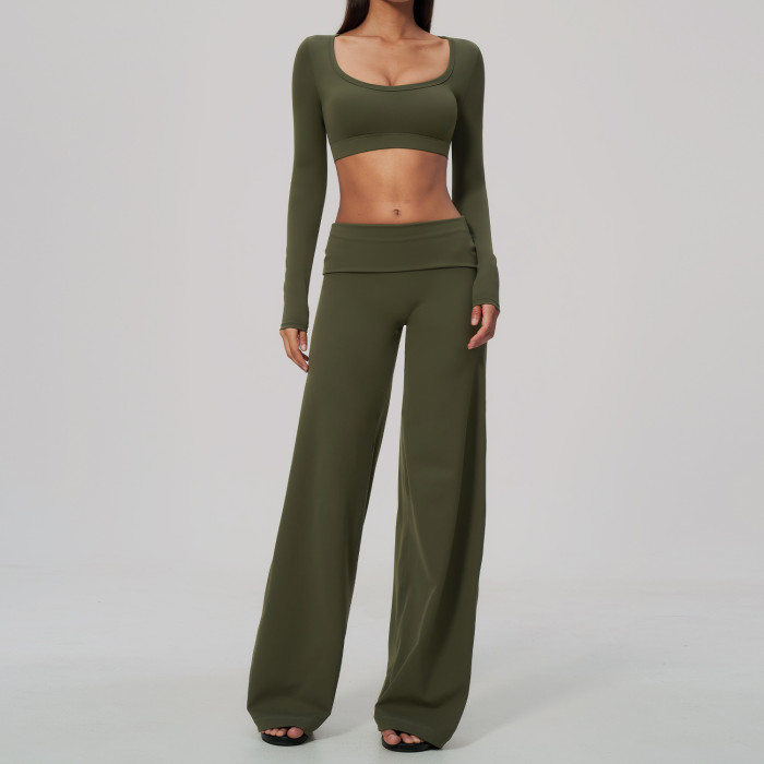 Custom Yoga Sets|Supplier of New Slim-Fit Athletic Set: High-Stretch Cropped Long-Sleeve Yoga Set