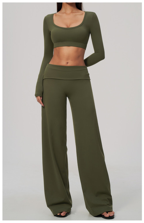 Custom Yoga Sets|Supplier of New Slim-Fit Athletic Set: High-Stretch Cropped Long-Sleeve Yoga Set
