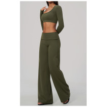 Custom Yoga Sets|Supplier of New Slim-Fit Athletic Set: High-Stretch Cropped Long-Sleeve Yoga Set