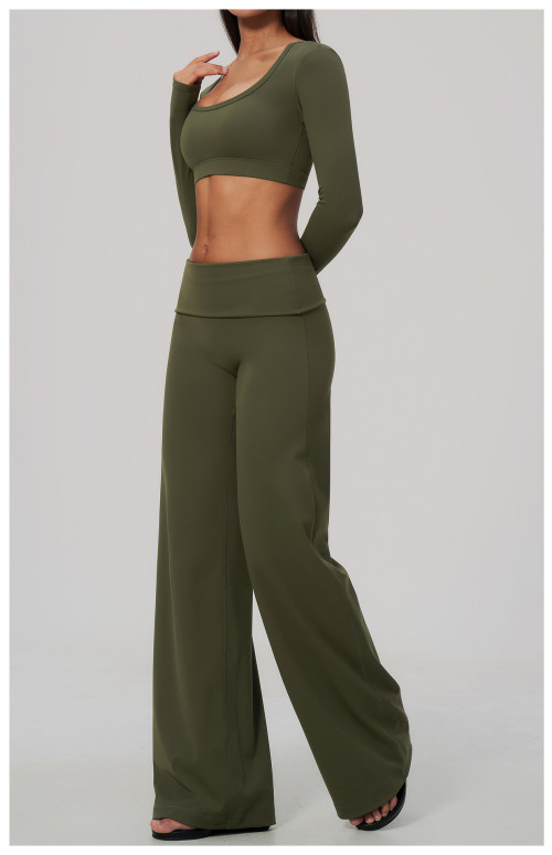 Custom Yoga Sets|Supplier of New Slim-Fit Athletic Set: High-Stretch Cropped Long-Sleeve Yoga Set