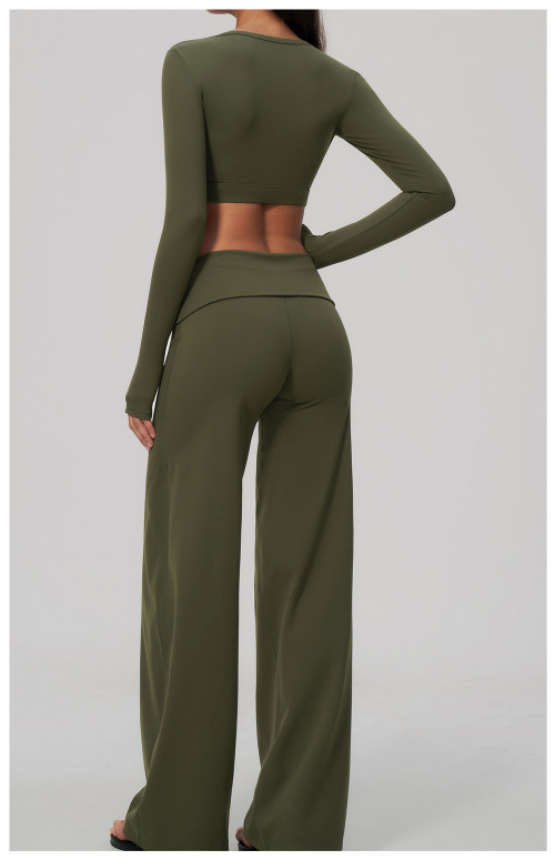 Custom Yoga Sets|Supplier of New Slim-Fit Athletic Set: High-Stretch Cropped Long-Sleeve Yoga Set