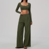 Custom Yoga Sets|Supplier of Stylish, Slim-Fit, Wide-Leg Long-Sleeve Cropped Athleisure Set