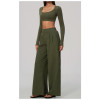 Custom Yoga Sets|Supplier of Stylish, Slim-Fit, Wide-Leg Long-Sleeve Cropped Athleisure Set