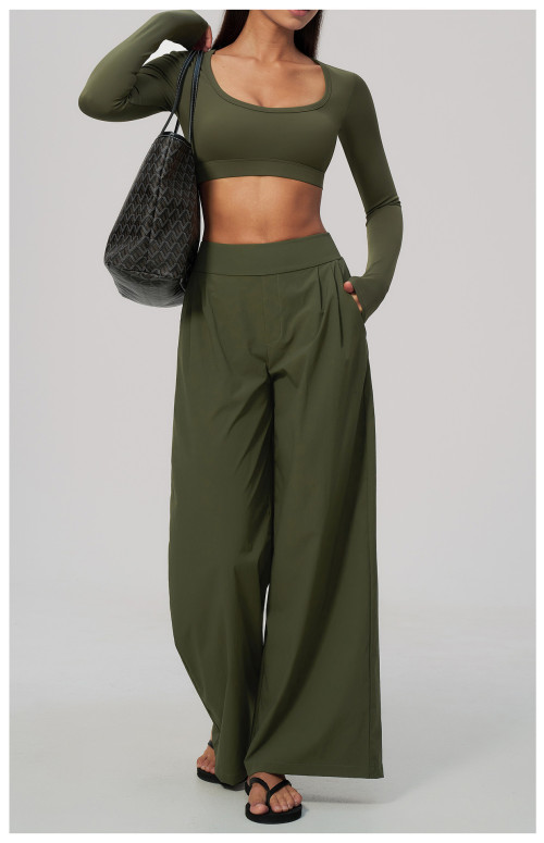 Custom Yoga Sets|Supplier of Stylish, Slim-Fit, Wide-Leg Long-Sleeve Cropped Athleisure Set