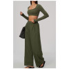 Custom Yoga Sets|Supplier of Stylish, Slim-Fit, Wide-Leg Long-Sleeve Cropped Athleisure Set