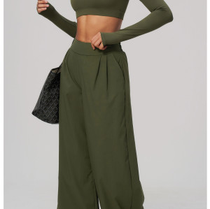 Custom Yoga Sets|Supplier of Stylish, Slim-Fit, Wide-Leg Long-Sleeve Cropped Athleisure Set