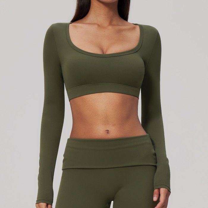 Custom long-sleeved sweatshirt |Wholesale Long-sleeve athletic top with a U-neck slimming.