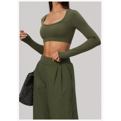 Custom long-sleeved sweatshirt |Wholesale Long-sleeve athletic top with a U-neck  slimming.