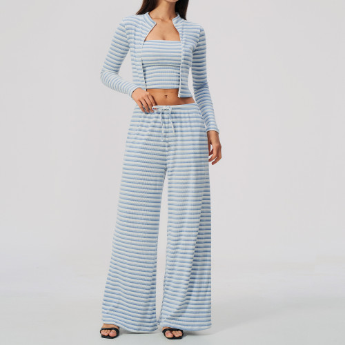 Custom Yoga Sets|Supplier of Striped Yoga Outfit Set –Comfortable Breathable Activewear for Fitness