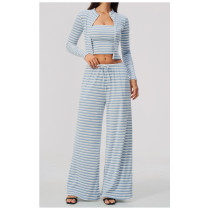 Custom Yoga Sets|Supplier of Striped Yoga Outfit Set –Comfortable Breathable Activewear for Fitness
