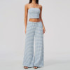 Custom Yoga Sets|Supplier of Sophisticated Yoga Set: Striped Casual Wide-Leg Pants Outfit