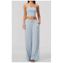 Custom Yoga Sets|Supplier of Sophisticated Yoga Set: Striped Casual Wide-Leg Pants Outfit