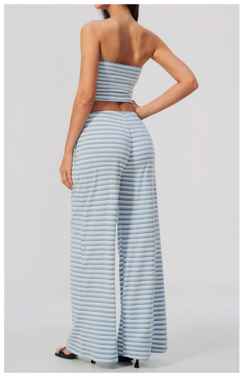 Custom Yoga Sets|Supplier of Sophisticated Yoga Set: Striped Casual Wide-Leg Pants Outfit