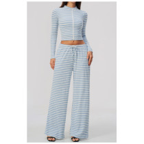 Custom Yoga Sets|Supplier of Yoga set zip-up mock neck  breathable fabric and wide-leg bottoms