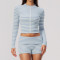 Custom Yoga Sets|Supplier of  Striped Yoga Set with Mock Neck Top and Athletic Shorts