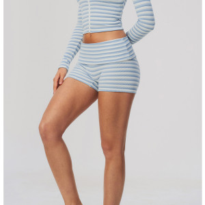 Custom Yoga Sets|Supplier of  Striped Yoga Set with Mock Neck Top and Athletic Shorts