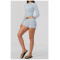 Custom Yoga Sets|Supplier of  Striped Yoga Set with Mock Neck Top and Athletic Shorts
