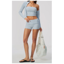Custom Yoga Sets|Supplier of  High-Waisted Striped Yoga Set–Breathable Athletic Shorts Fitness Wear