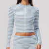 Custom Yoga Jackets | Wholesale New slim-fit striped fitness jacket with a stand-up collar.