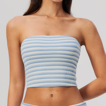 Custom Yoga bra|Wholesale Striped strapless sleeveless off-the-shoulder form-fitting yoga tank top
