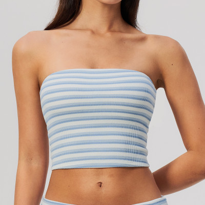 Custom Yoga bra|Wholesale Striped strapless sleeveless off-the-shoulder form-fitting yoga tank top