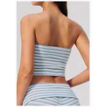 Custom Yoga bra|Wholesale Striped strapless sleeveless off-the-shoulder form-fitting yoga tank top