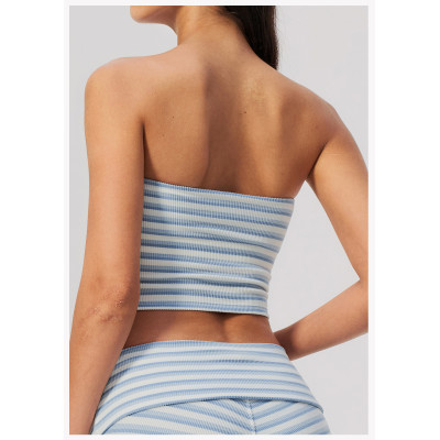 Custom Yoga bra|Wholesale Striped strapless sleeveless off-the-shoulder form-fitting yoga tank top