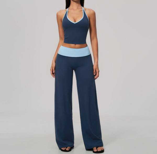 Custom Yoga Sets|Supplier of  High-waisted, quick-dry yoga set featuring a color-block halter top